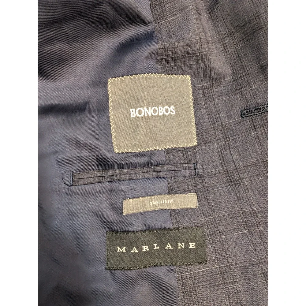 BONOBOS - MARLANE WOOL Stretch Blue Plaid 40 R Blazer Fairway Jacket - EXCELLENT